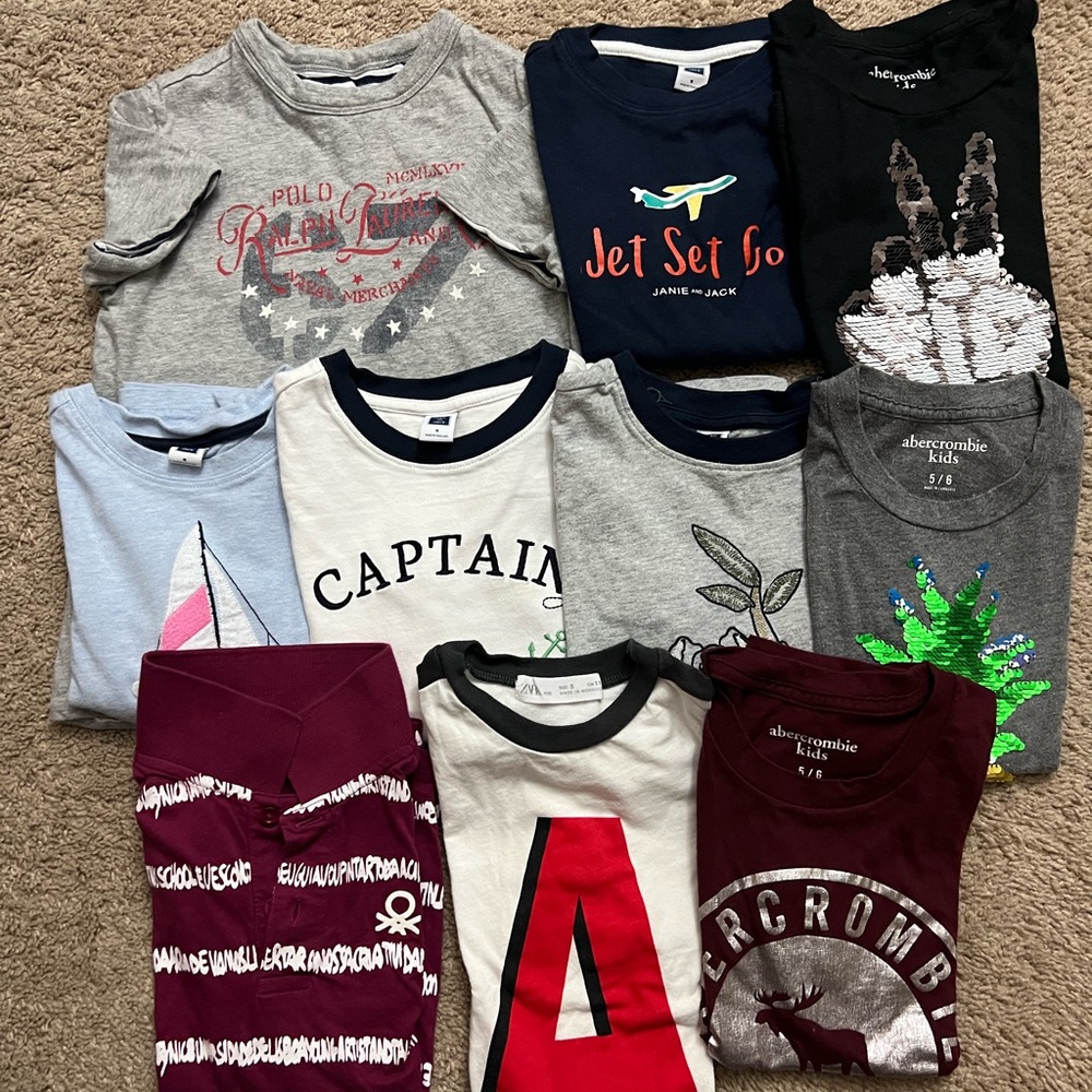 10 Size 5 Boys short sleeve Tees from Abercrombie, Janie & Jack, Zara
